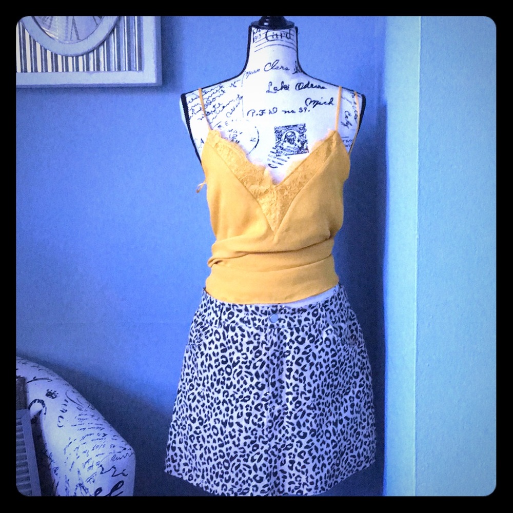 Animal print denim mini skirt